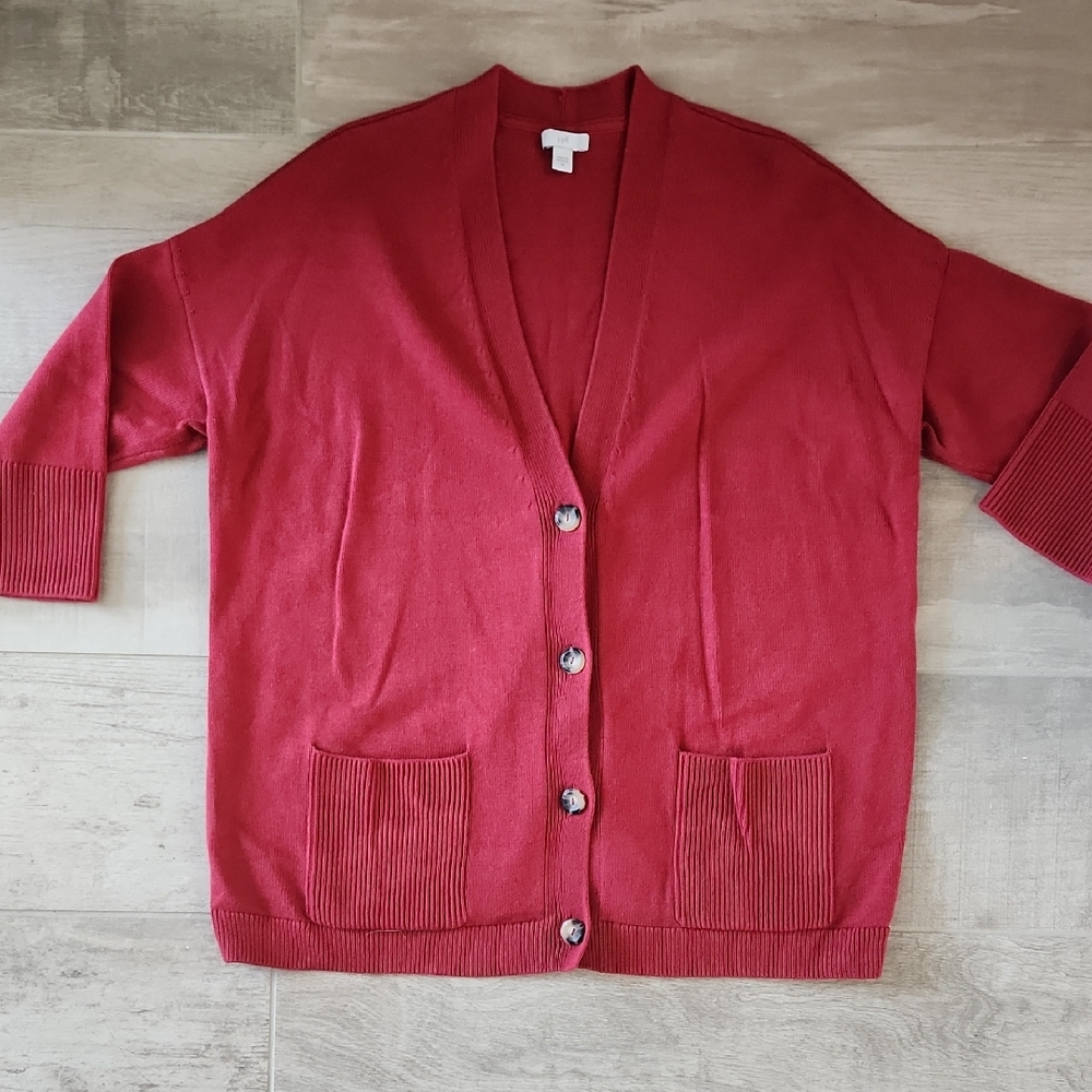 J. Jill Deep Red Button-Up Cardigan